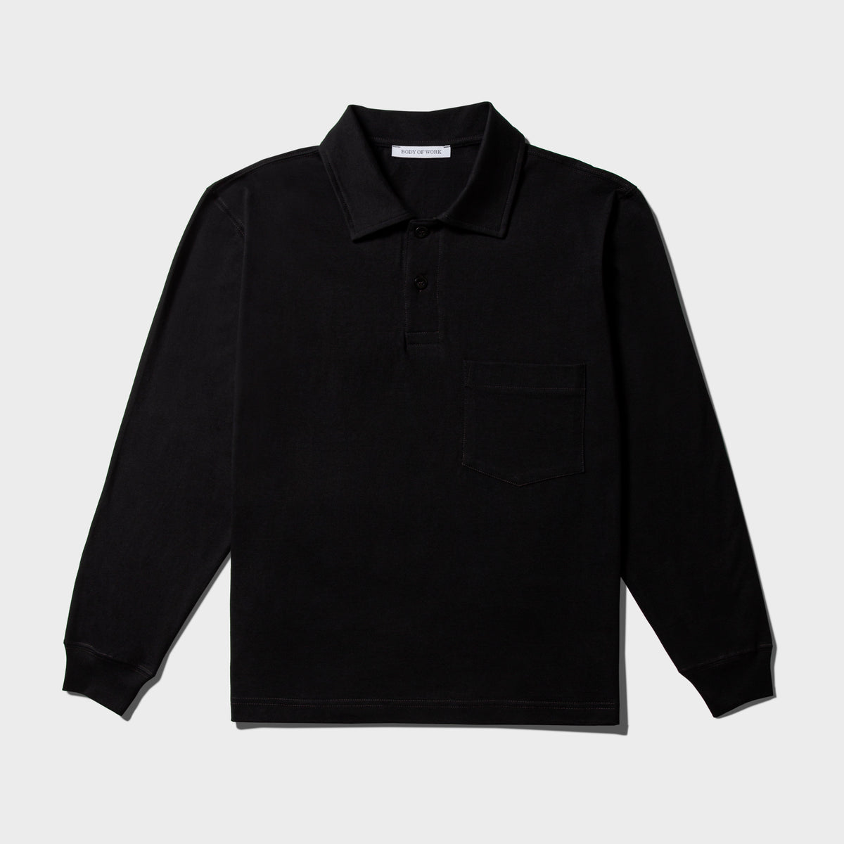 CLOVE LONG SLEEVE POLO - Black/Loam Brown Stitch