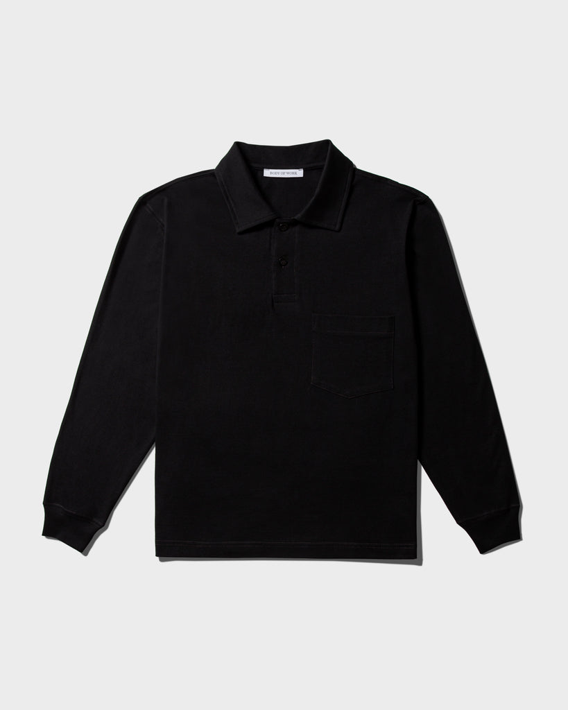CLOVE LONG SLEEVE POLO Black/Loam Brown Stitch – Body of Work