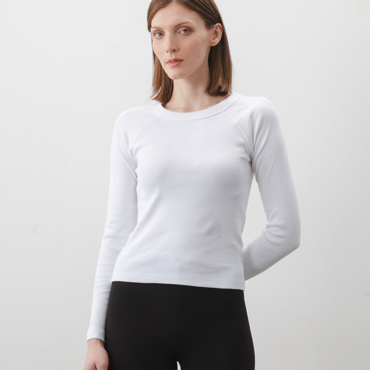 QUINCE LONG SLEEVE T-SHIRT - Fine Rib Jersey - White – Body of Work